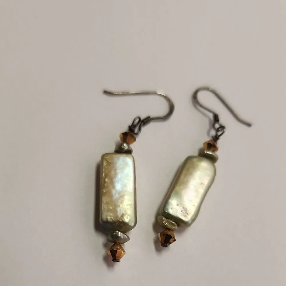 Sterling Silver Green Pearl Earrings